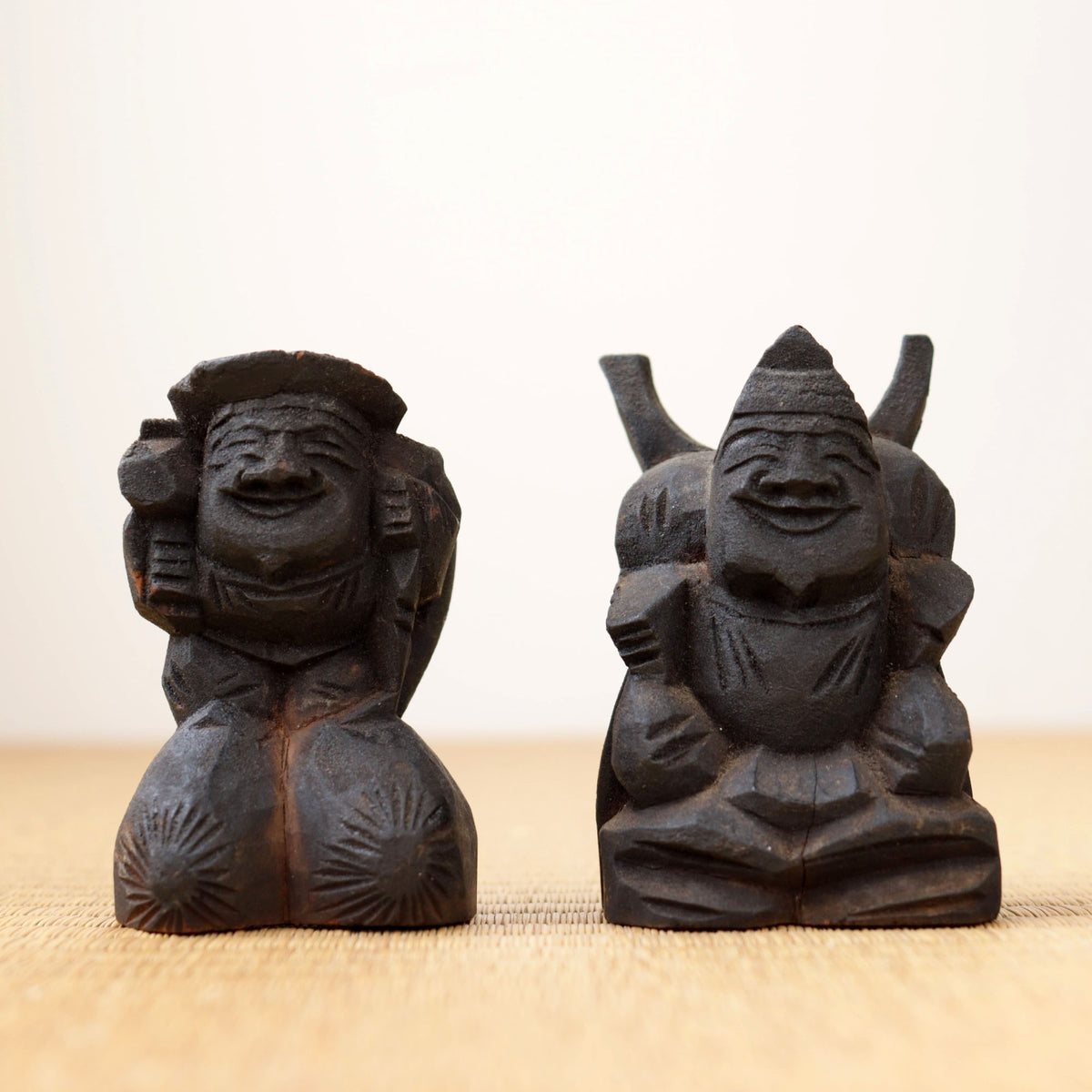 恵比寿大黒彫刻 木彫り-黒檀恵比寿大黒