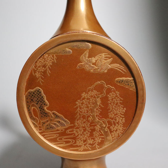 花鳥金蒔絵対花瓶【Gold lacquered vases with Birds and Flowers design】[k0576]