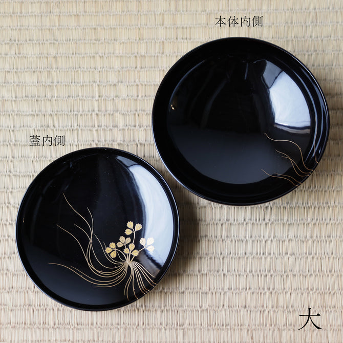 ◆送料無料◆蝋色塗芹蒔絵 吸物椀と隅切膳 各大小の五客揃 （計20点）　[L0008]