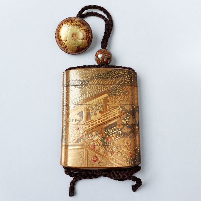 源氏絵蒔絵印籠【INRO (Medicine case) Genjie motif makie 】[k0605]
