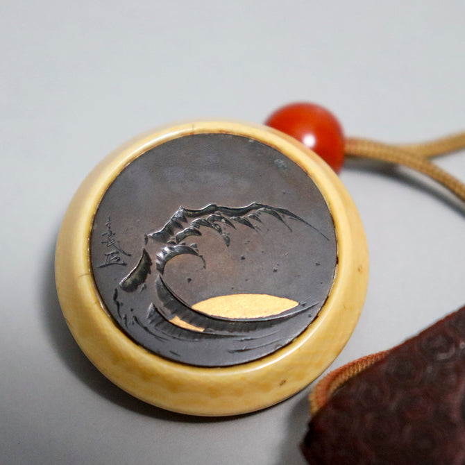 山水色漆塗印籠【INRO (Medicine case), Chinese style landscape design】[k0580]