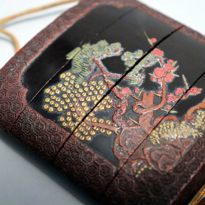 山水色漆塗印籠【INRO (Medicine case), Chinese style landscape design】[k0580]