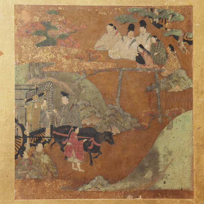 色紙貼交金枕屏風【Small golden folding screen】　[k0586]