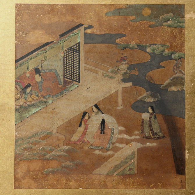 色紙貼交金枕屏風【Small golden folding screen】　[k0586]
