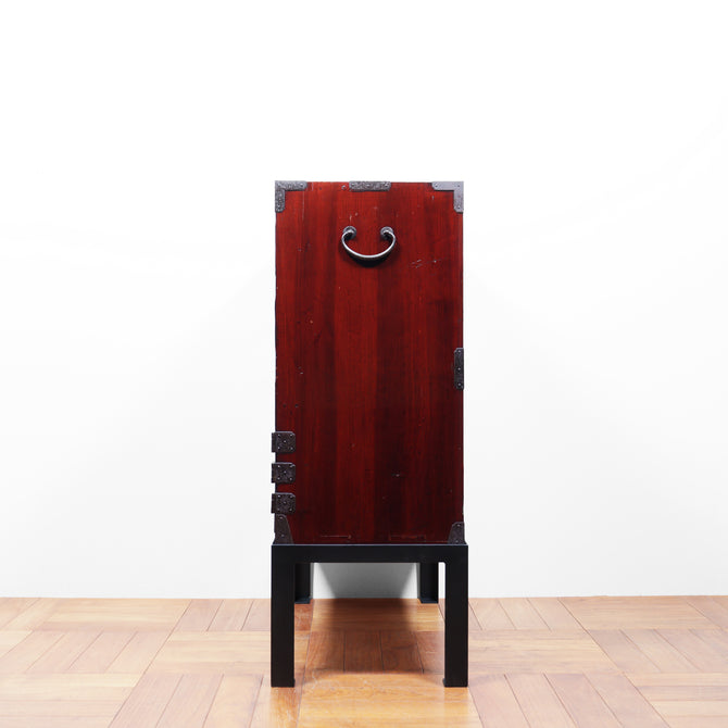 時代箪笥／黒塗庄内閂付小箪笥　スタンド付き【Small chest with metal stand】 [j1205]　Japanese Antique Furniture