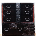 時代箪笥／黒塗庄内閂付小箪笥　スタンド付き【Small chest with metal stand】 [j1205]　Japanese Antique Furniture