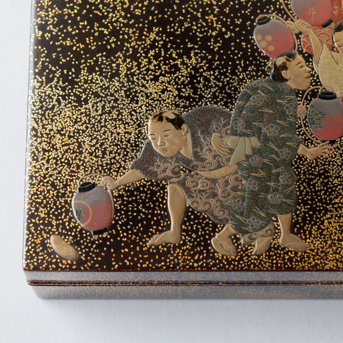 平目地蒔絵七夕梶の葉流し硯箱【SUZURIBAKO (inkstone case) with TANABATA design 】[k0608]