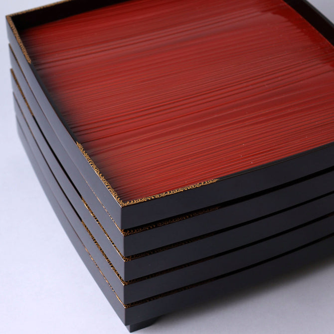 付目吸物膳 5客揃い 【Lacquered tray 5-piece Set with Makie decoraitions 】[L0011]