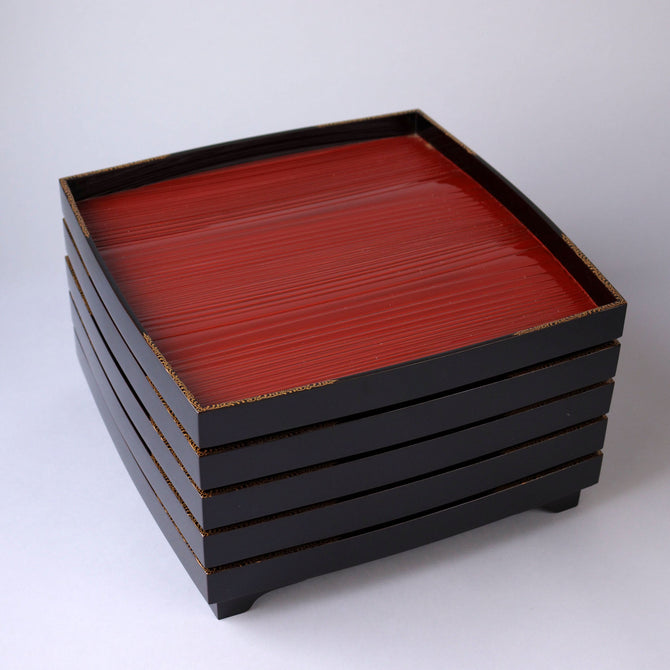 付目吸物膳 5客揃い 【Lacquered tray 5-piece Set with Makie decoraitions 】[L0011]