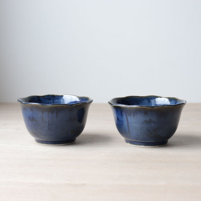 瑠璃釉山水図向付五客　【Blue glazed MUKOUZUKE 5pcs】[p0356]