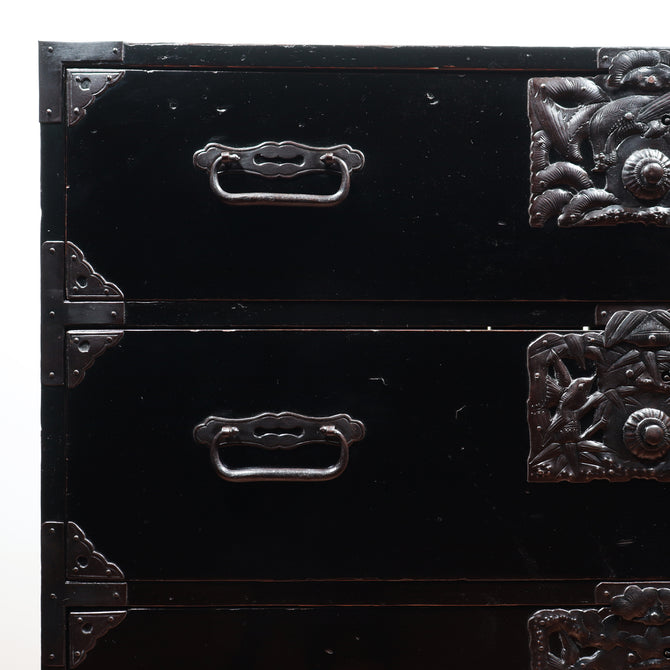 黒塗庄内衣裳箪笥 スタンド付き【Shonai clothing chest with metal stand】[j1117]