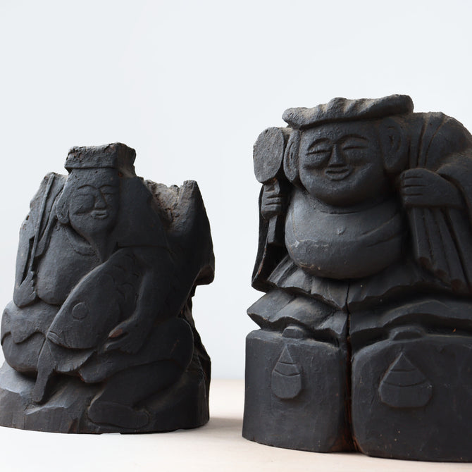 ◆ご商談中 - Sales pending◆木彫 恵比寿様大黒様【EBISU and DAIKOKU wood statue 】 [s1490]