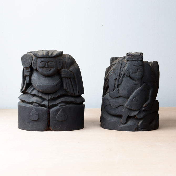 ◆ご商談中 - Sales pending◆木彫 恵比寿様大黒様【EBISU and DAIKOKU wood statue 】 [s1490]