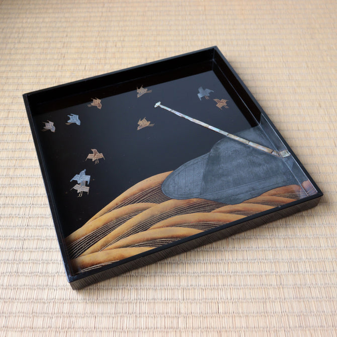 苫船水千鳥　硯蓋【Suzuributa tray with Tomabune boat and Chidori plovers 】[k0615]
