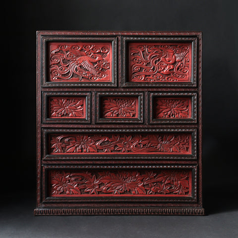 木彫堆朱小抽斗【Small carved wood lacquered chest 】 [k0620]　Japanese  Furniture