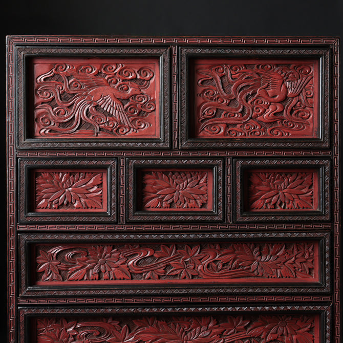 木彫堆朱小抽斗【Small carved wood lacquered chest 】 [k0620]　Japanese  Furniture