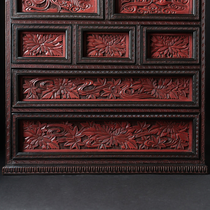 木彫堆朱小抽斗【Small carved wood lacquered chest 】 [k0620]　Japanese  Furniture