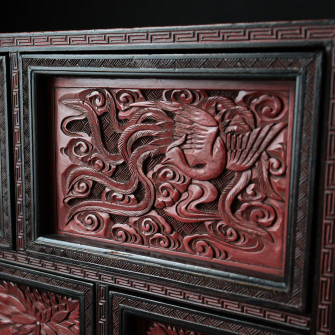 木彫堆朱小抽斗【Small carved wood lacquered chest 】 [k0620]　Japanese  Furniture
