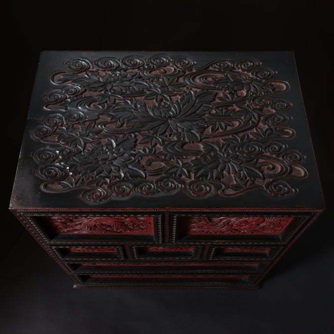 木彫堆朱小抽斗【Small carved wood lacquered chest 】 [k0620]　Japanese  Furniture