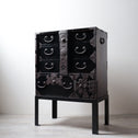 時代箪笥／黒塗庄内閂付小箪笥　スタンド付き【Small chest with metal stand】 [j1221]　Japanese Antique Furniture