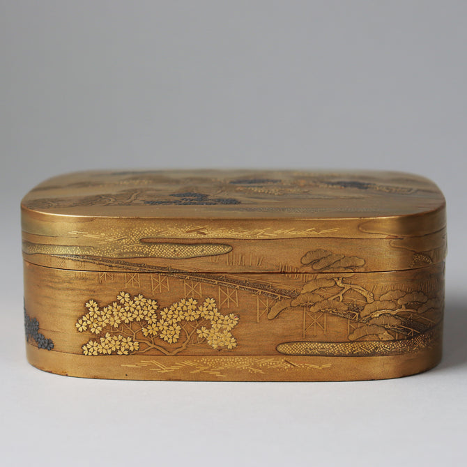 蒔絵八景小筥[k0568]【Lacuerd small box design of eight picturesque sights 】