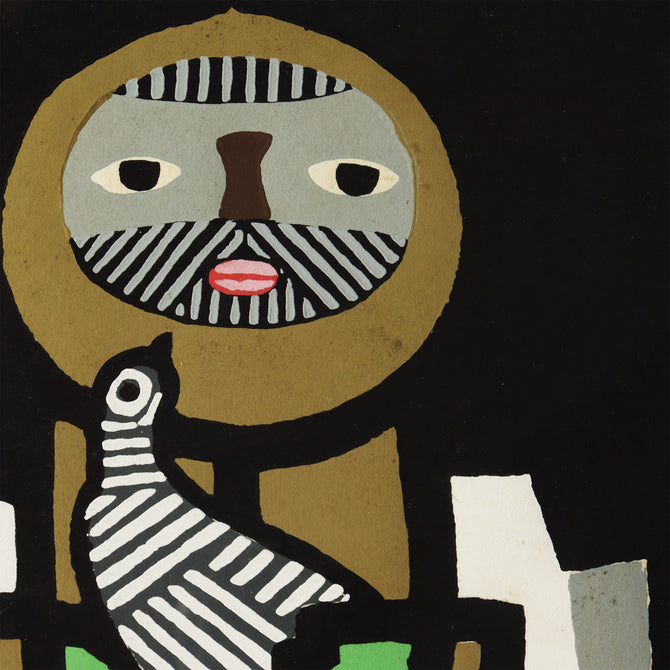 畦地梅太郎 木版画　鳥と山男【 Woodblock print by Umetaro Azechi : Bird and Mountain Man