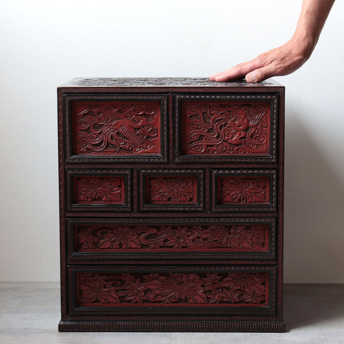 木彫堆朱小抽斗【Small carved wood lacquered chest 】 [k0620]　Japanese  Furniture
