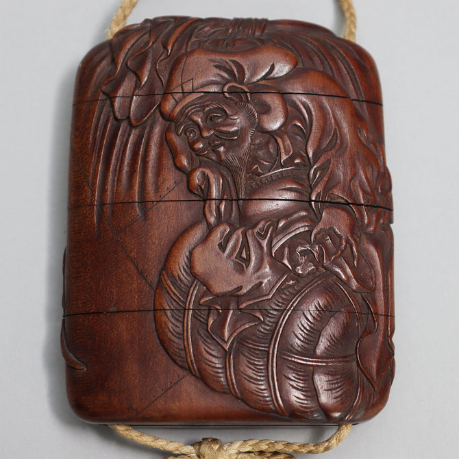 大黒木彫印籠【INRO (Medicine case),DAIKOKU and Mouse design】[k0581]