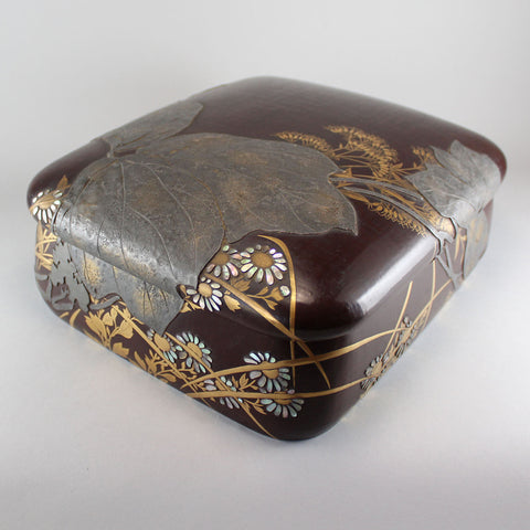 光琳草花図蒔絵硯箱[k0542]【Korin style lacquered writing box】