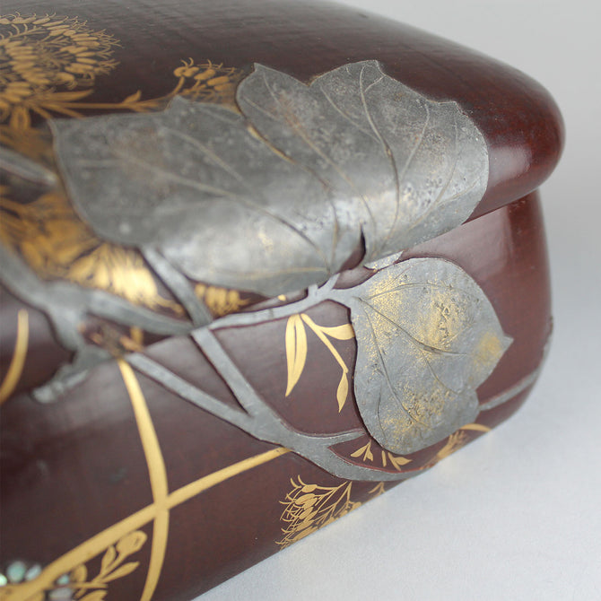 光琳草花図蒔絵硯箱[k0542]【Korin style lacquered writing box】