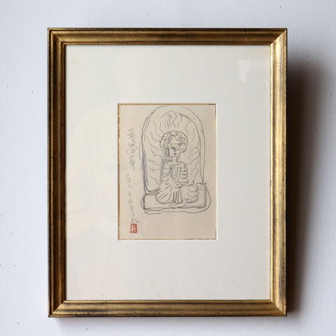 梅原龍三郎　鉛筆デッサン　石仏【 Pencil Sketch, Stone Buddha by Ryuzaburo Umehara】[a0003]