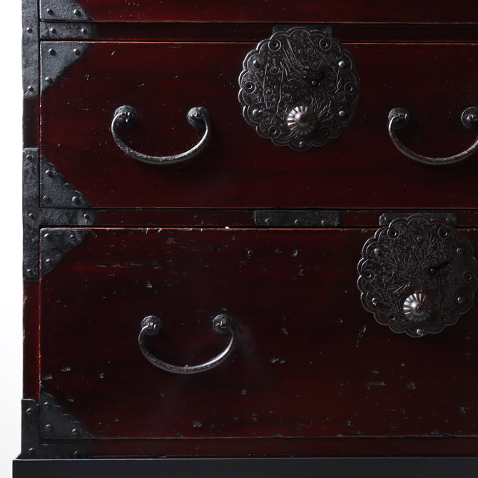 時代箪笥／庄内雪輪紋小箪笥　スタンド付き【SHOUNAI Small chest with metal stand】 [j1228]Japanese Antique Furniture