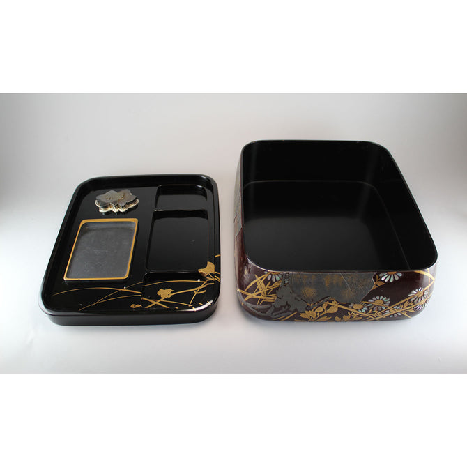 光琳草花図蒔絵硯箱[k0542]【Korin style lacquered writing box】
