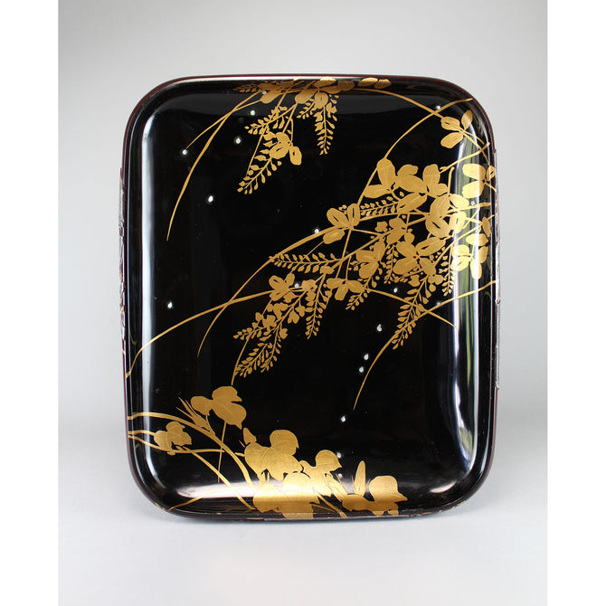 光琳草花図蒔絵硯箱[k0542]【Korin style lacquered writing box】