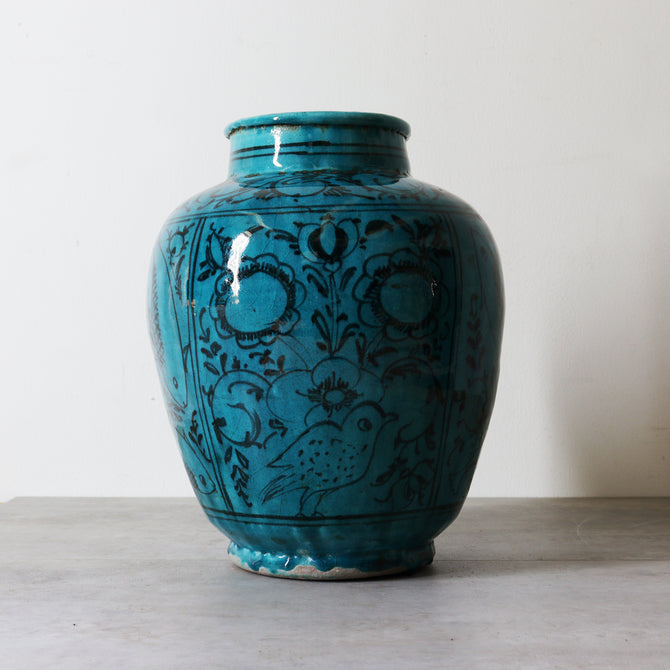 ペルシャ青釉草花魚紋壺【 Persian pot 】 [k0599]