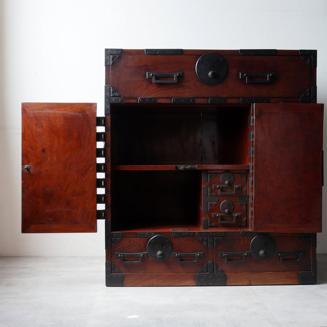 時代箪笥／欅長岡帳場箪笥  [j1189]【 Nagaoka merchant's chest -Japanese antique furniture】