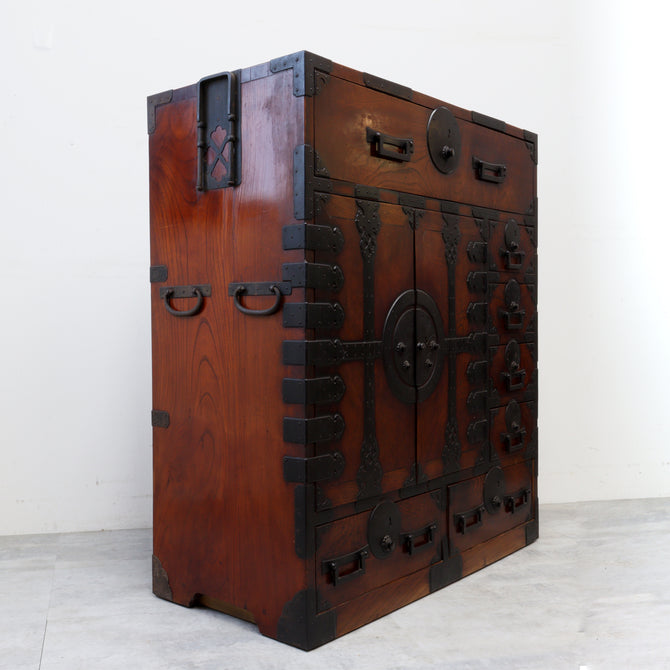 時代箪笥／欅長岡帳場箪笥  [j1189]【 Nagaoka merchant's chest -Japanese antique furniture】