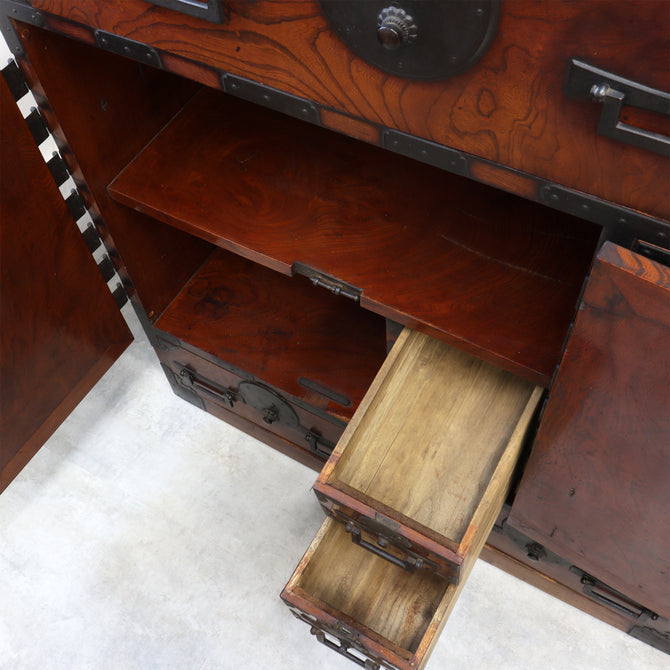 時代箪笥／欅長岡帳場箪笥  [j1189]【 Nagaoka merchant's chest -Japanese antique furniture】