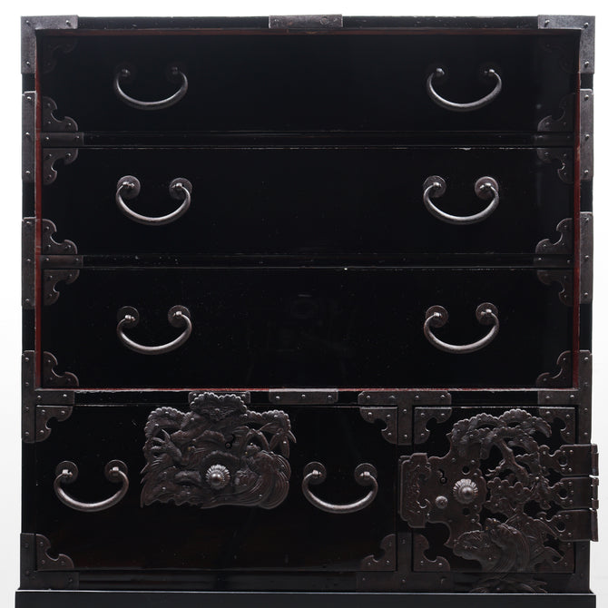 時代箪笥／黒塗閂付小箪笥　スタンド付き【Small chest with metal stand】 [j1193]　Japanese Antique Furniture