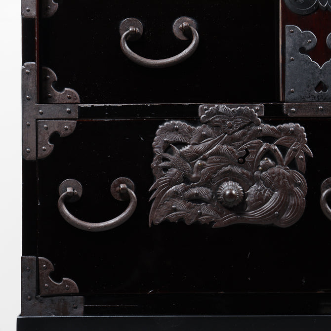 時代箪笥／黒塗閂付小箪笥　スタンド付き【Small chest with metal stand】 [j1193]　Japanese Antique Furniture
