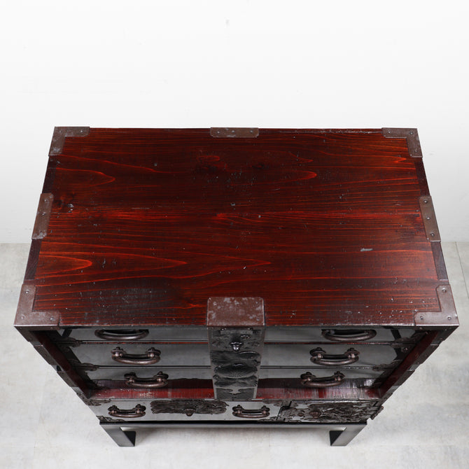 時代箪笥／黒塗閂付小箪笥　スタンド付き【Small chest with metal stand】 [j1193]　Japanese Antique Furniture