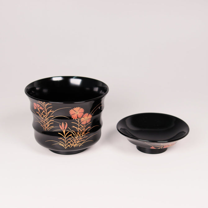 輪島塗撫子図蒔絵吸物椀五客揃い [L0001-5]