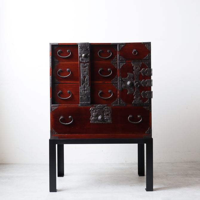 時代箪笥／閂付小箪笥　スタンド付き【Small chest with metal stand】 [j1197]　Japanese Antique Furniture