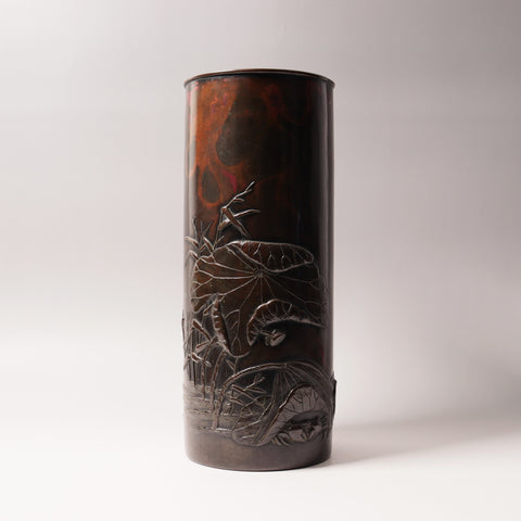 初代清雲 惣右衛門／斑紫銅花瓶[k0546]【Bronze vase by SEIUN - Hara Souemon 】