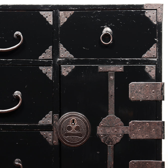 黒塗庄内小箪笥　スタンド付き【SHONAI small chest with metal stand】 [j1095]