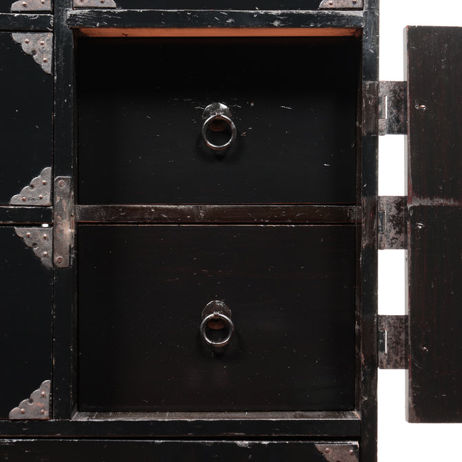 黒塗庄内小箪笥　スタンド付き【SHONAI small chest with metal stand】 [j1095]