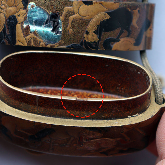 馬尽くし漆絵蒔絵印籠【INRO (Medicine case) with horse design】[k0604]