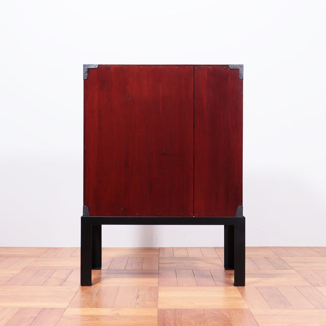 ◆ ご商談中- Sales pending ◆黒塗庄内閂付小箪笥　スタンド付き【SHONAI small chest with metal stand】 [j1102]