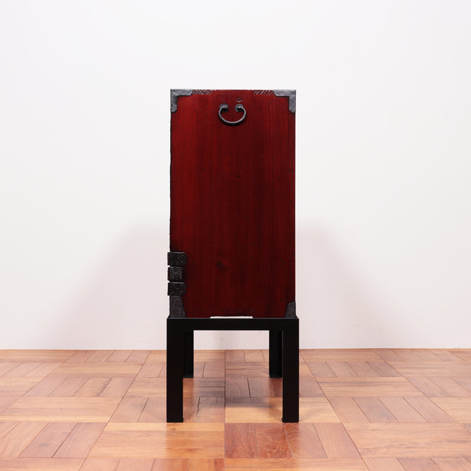 ◆ ご商談中- Sales pending ◆黒塗庄内閂付小箪笥　スタンド付き【SHONAI small chest with metal stand】 [j1102]