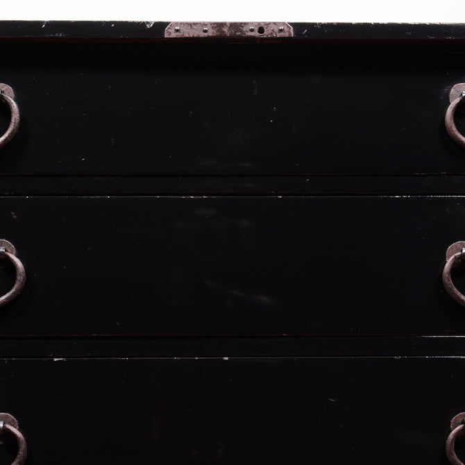 ◆ ご商談中- Sales pending ◆黒塗庄内閂付小箪笥　スタンド付き【SHONAI small chest with metal stand】 [j1102]